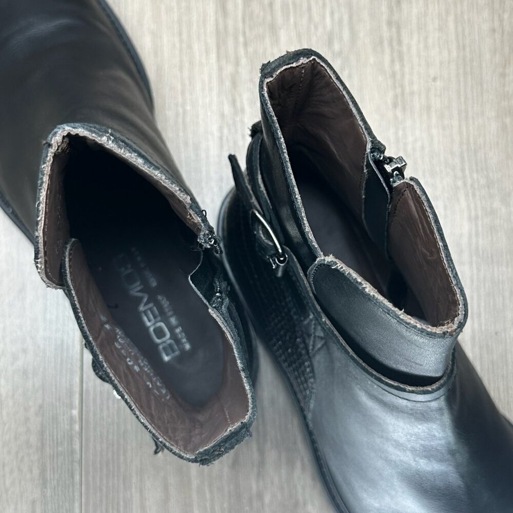 Boemos Boots Womens Sz 39 US9 Leather Moto Buckle Ankle Bootie Black Italy - Picture 10 of 13
